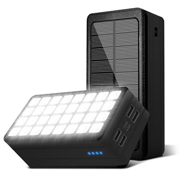 Psooo PS-900 Aurinko Varavirtalähde LED-Valolla - 50000mAh - Musta