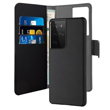 Puro 2-in-1 Samsung Galaxy S21 Ultra 5G Magneettinen Lompakkokotelo - Musta