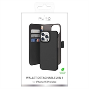 iPhone 15 Pro Max Puro 2-in-1 Magneettinen Lompakkokotelo - Musta