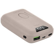Puro Compact Power Bank 10000mAh näytöllä - USB-A, USB-C, 15W - vaaleanpunainen väri