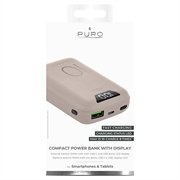 Puro Compact Power Bank 10000mAh näytöllä - USB-A, USB-C, 15W - vaaleanpunainen väri