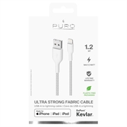 Puro Fabric erittäin vahva USB-A / Lightning-kaapeli - 1.2m, 2.4A, 12W