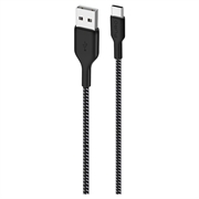 Puro Fabric erittäin luja USB-A / USB-C-kaapeli - 2m, 30W - musta