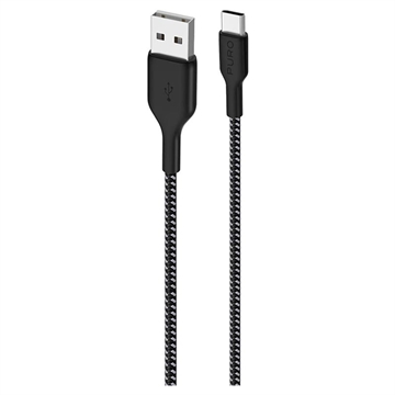 Puro Fabric erittäin luja USB-A / USB-C-kaapeli - 2m, 30W - musta