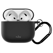 AirPods 4 Puro Icon -silikonikotelo karabiinikiinnikkeellä - musta