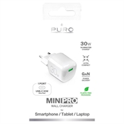 Puro MiniPro GaN USB-C seinälaturi - 30W - Valkoinen