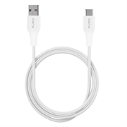 Puro Plain USB-A/USB-C-kaapeli - 1m, 15W - Valkoinen