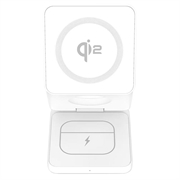 Qi2 15W 3-in-1 taittuva magneettinen langaton latausteline - Valkoinen