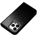 Qialino Classic iPhone 14 Pro Lompakkomallinen Nahkakotelo - Musta