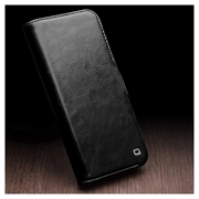 iPhone 15 Pro Qialino Classic Lompakkomallinen Nahkakotelo - Musta