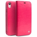 Qialino Classic iPhone XR Lompakkomallinen Nahkakotelo - Kuuma Pinkki
