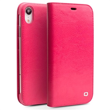 Qialino Classic iPhone XR Lompakkomallinen Nahkakotelo - Kuuma Pinkki