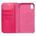 Qialino Classic iPhone XR Lompakkomallinen Nahkakotelo - Kuuma Pinkki