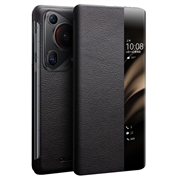 Huawei Pura 70 Ultra Qialino Smart View Läppänahkakotelo - Klassikko - Musta