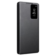 Samsung Galaxy S25 Ultra Qialino Smart View Läppänahkakotelo - Musta