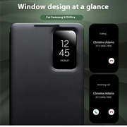 Samsung Galaxy S25 Ultra Qialino Smart View Läppänahkakotelo - Musta