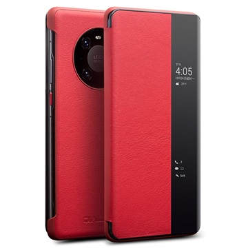 Qialino Smart View Huawei Mate 40 Pro Läppänahkakotelo - Punainen