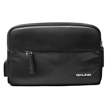 Qialino Tactical nahkainen vyötärölaukku USB-portilla - musta