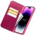 Qialino iPhone 14 Pro Max Lompakkomallinen Nahkakotelo - Krokotiili - Kuuma Pinkki