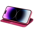 Qialino iPhone 14 Pro Max Lompakkomallinen Nahkakotelo - Krokotiili - Kuuma Pinkki