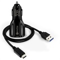 Quick Charge 3.0 Nopea Autolaturi USB-C Kaapeli - 30W - Musta