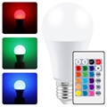 RGB LED Lamppu Kaukosäätimellä - 10W, E27 - Valkoinen