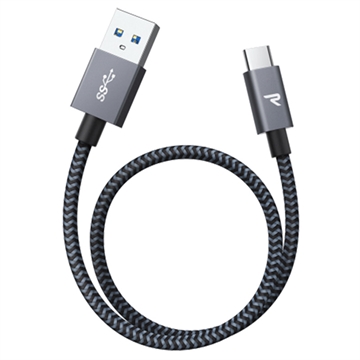 Rampow T04 Nylon Punottu USB-C Kaapeli - 2m - Musta