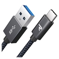 Rampow T04 Nylon Punottu USB-C Kaapeli - 2m - Musta