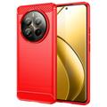 Realme 12 Pro/12 Pro+ Harjattu TPU Suojakuori - Hiilikuitu - Punainen