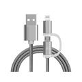 Reekin 2-in-1 punottu kaapeli - MicroUSB & Lightning - 1m - hopea