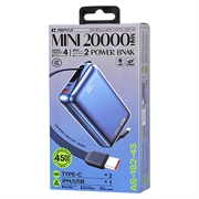 Remax AS-182-45 20000mAh:n varavirtalaturi, USB-C- ja Lightning-kaapelit - 45W