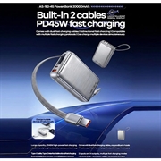 Remax AS-182-45 20000mAh:n varavirtalähde, USB-C- ja Lightning-kaapelit - 45W - hopea