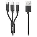 Remax Gition 3-in-1 USB-kaapeli - Lightning, Type-C, MicroUSB - Musta