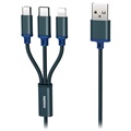 Remax Gition 3-in-1 USB-kaapeli - Lightning, C-Tyyppi, MicroUSB - Sininen
