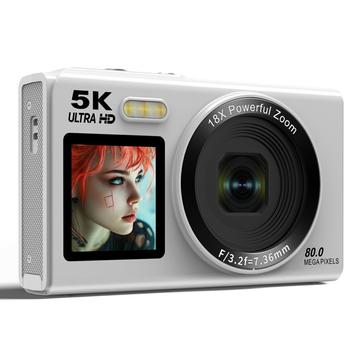 S150 Pro 5K kaksinäyttöinen digitaalikamera, jossa on 32 Gt:n muistikortti - Valkoinen
