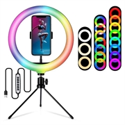 S26-RGB 10" RGB-LED-rengasvalo Selfie-valokuvaus täyttää valon puhelimen pidikkeellä ja jalustalla