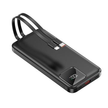 S38N Slim 10000mAh Powerbank USB-C- ja Lightning-kaapeleilla - 22.5W - Musta