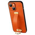 Sulada Fashion iPhone 14 Plus Hybridikotelo Rannehihnalla - Oranssi