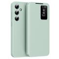 Samsung Galaxy A16 Smart Clear View Käännä kotelo korttipaikka - vaaleanvihreä