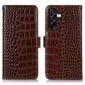 Samsung Galaxy A27 Crocodile Lompakkomallinen Nahkakotelo kanssa RFID - Ruskea