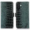 Samsung Galaxy A27 Crocodile Lompakkomallinen Nahkakotelo kanssa RFID - Vihreä