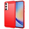 Samsung Galaxy A35 Harjattu TPU Suojakuori - Hiilikuitu - Punainen