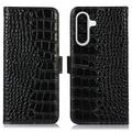 Samsung Galaxy A36 Crocodile Lompakkomallinen Nahkakotelo kanssa RFID - Musta