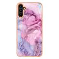 Samsung Galaxy A36 Marble Pattern Galvanoitu TPU-Suojakotelo - Sininen / Pinkki