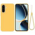 Samsung Galaxy A37 Nestemäinen silikonikotelo käsihihnalla - keltainen