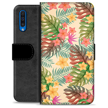 Samsung Galaxy A50 Premium Lompakkokotelo - Vaaleanpunaiset Kukat
