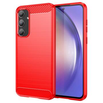 Samsung Galaxy A55 Harjattu TPU Suojakuori - Hiilikuitu - Punainen