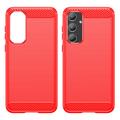 Samsung Galaxy A55 Harjattu TPU Suojakuori - Hiilikuitu - Punainen