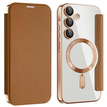 Samsung Galaxy A55 Käännä Kotelo Korttipaikalla - MagSafe-yhteensopiva (Avoin pakkaus - Bulkki) - Ruskea