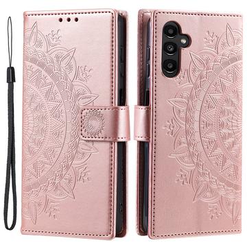 Samsung Galaxy A55 Mandala Series Lompakkokotelo - Ruusukulta